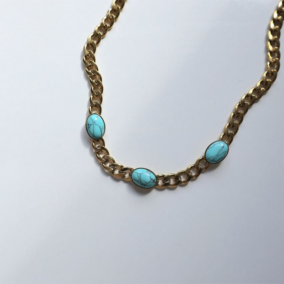 Çelik Turkuaz Taşı Kolye