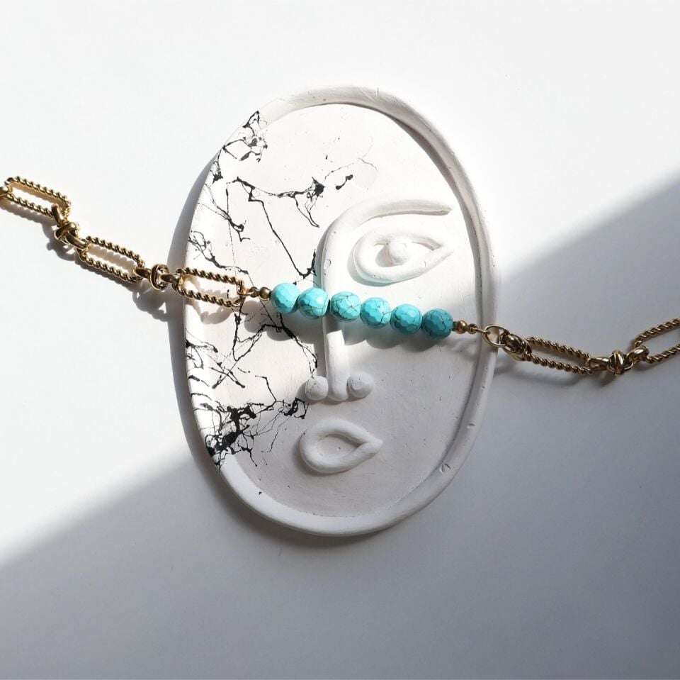 Çelik Turkuaz Taşı Kolye