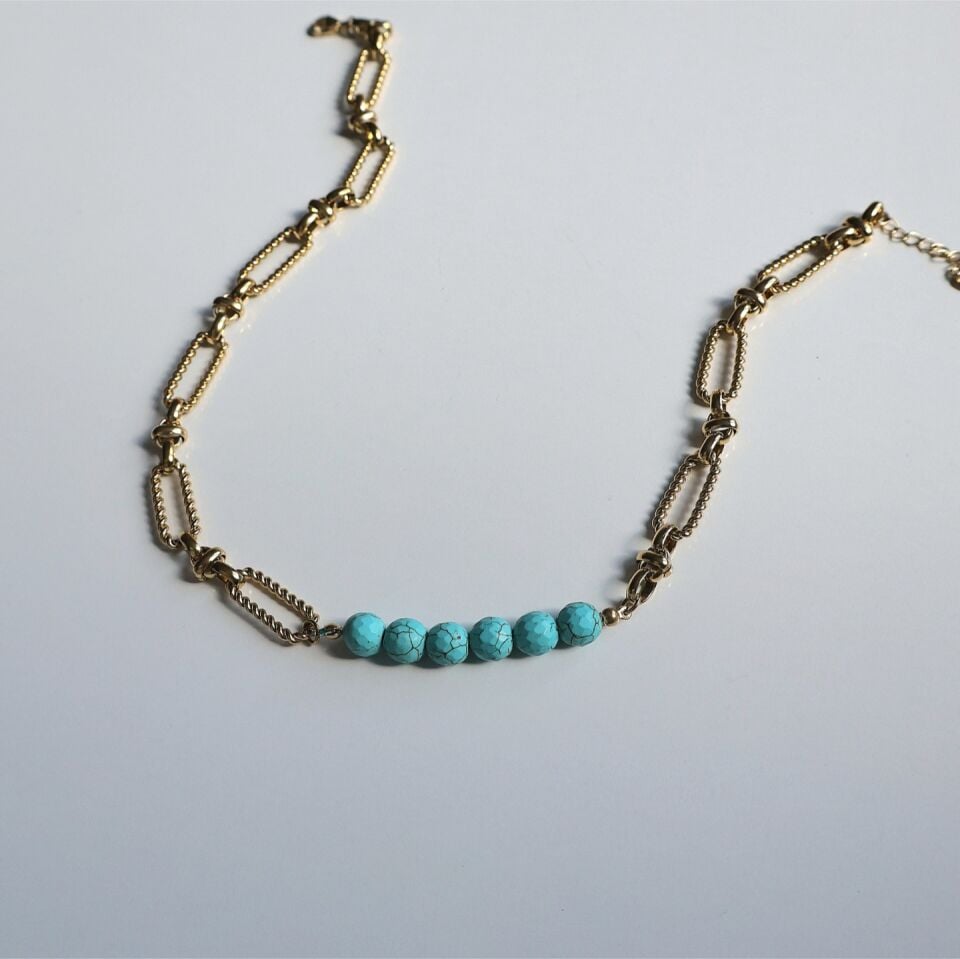 Çelik Turkuaz Taşı Kolye