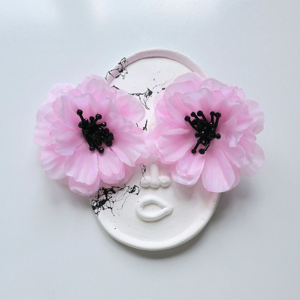 Pembe Kumaş Çiçek Küpe