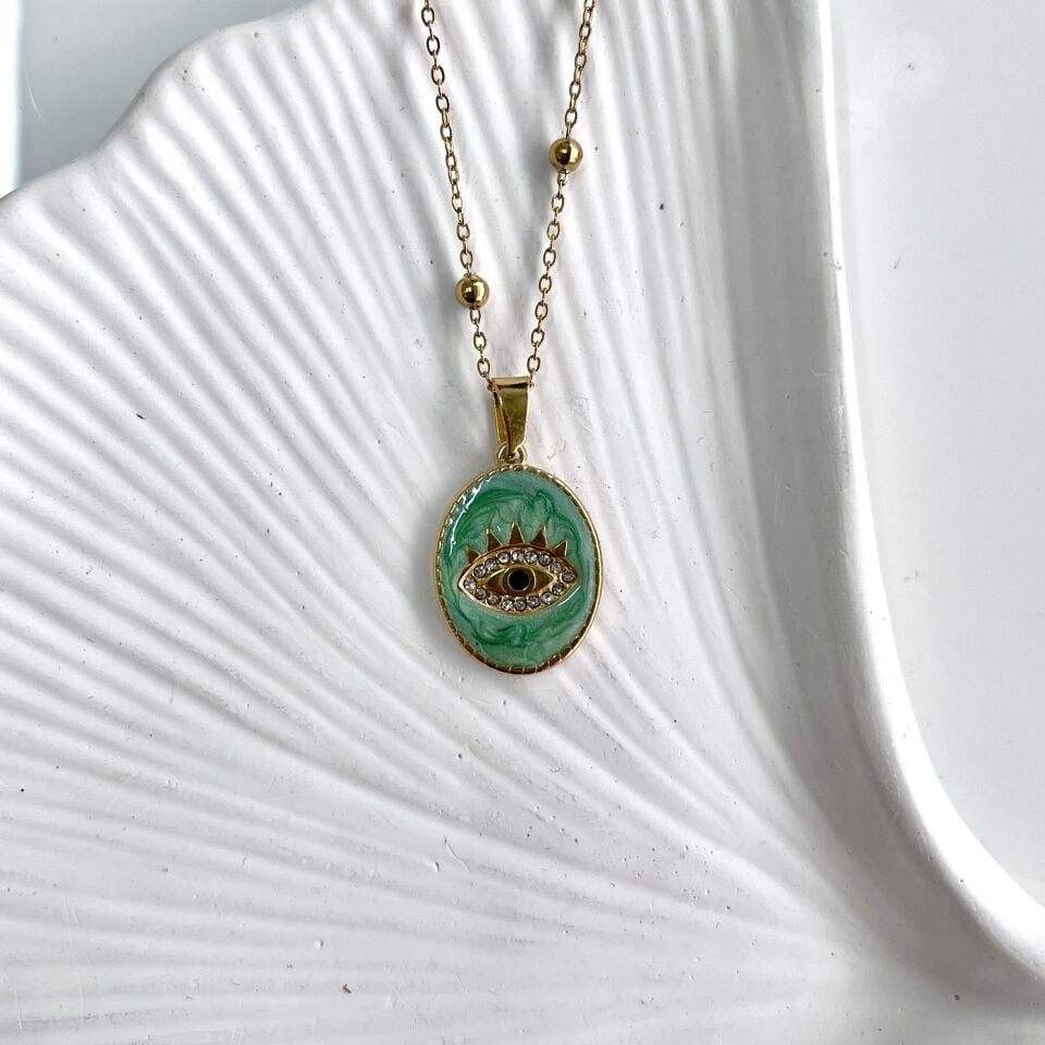 Çelik Taşlı Göz Kolye