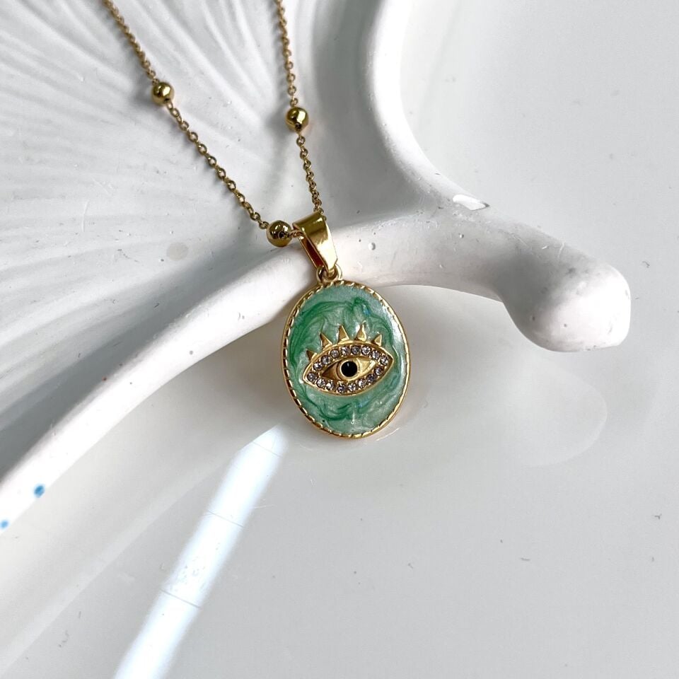 Çelik Taşlı Göz Kolye