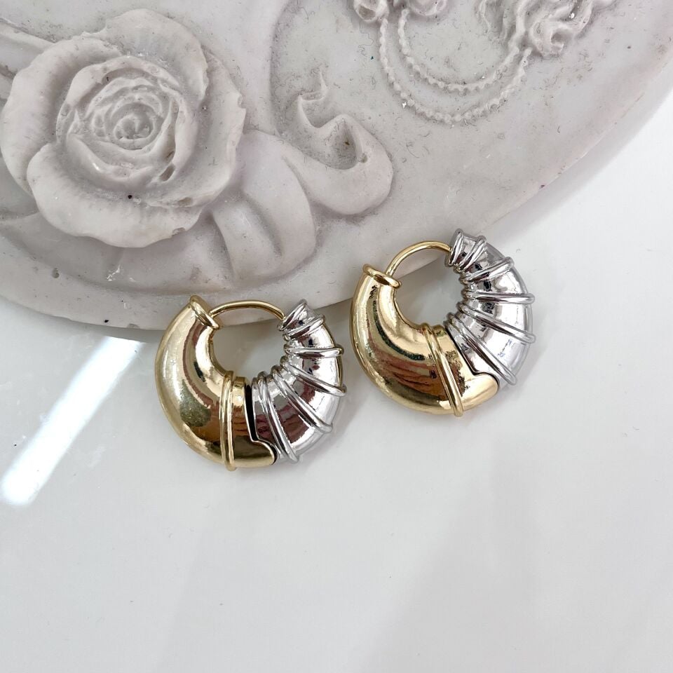 Özel Seri Vip Rodyum Çift Renk Küpe