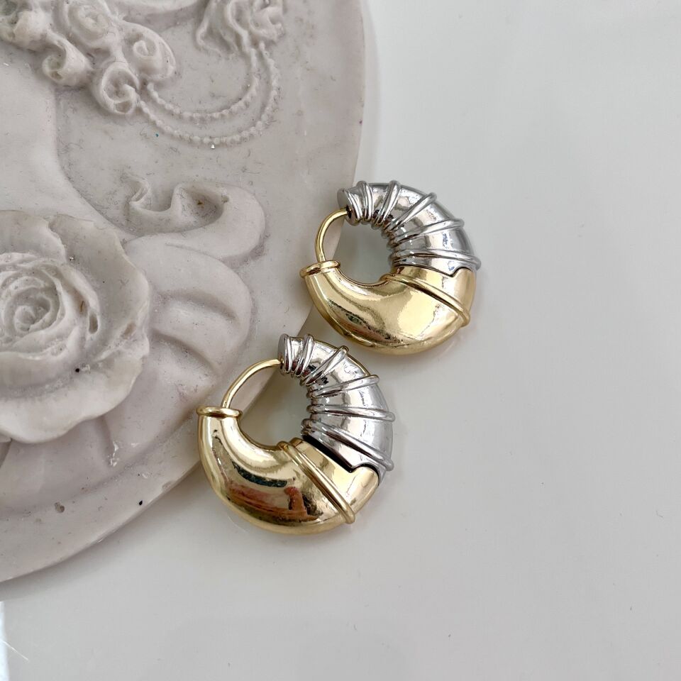 Özel Seri Vip Rodyum Çift Renk Küpe