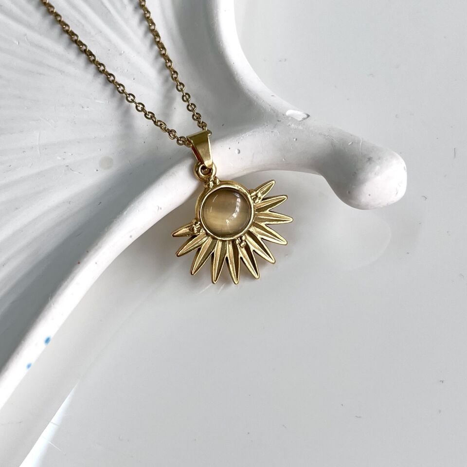 Çelik Kedi Gözü Taşı Kolye