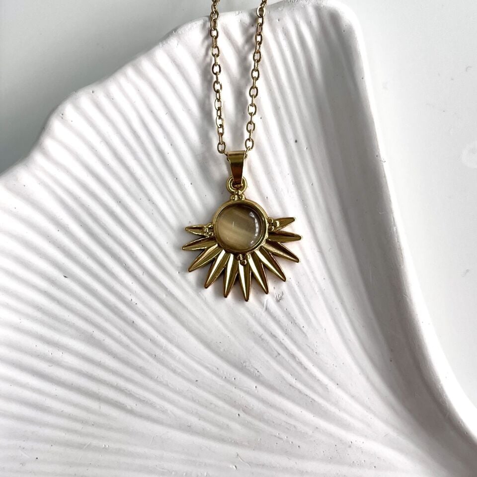 Çelik Kedi Gözü Taşı Kolye