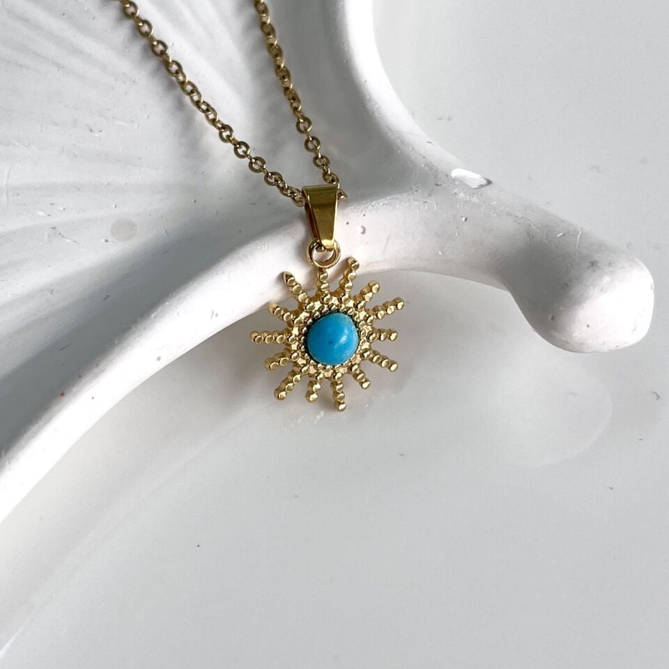 Çelik Turkuaz Taşı Kolye