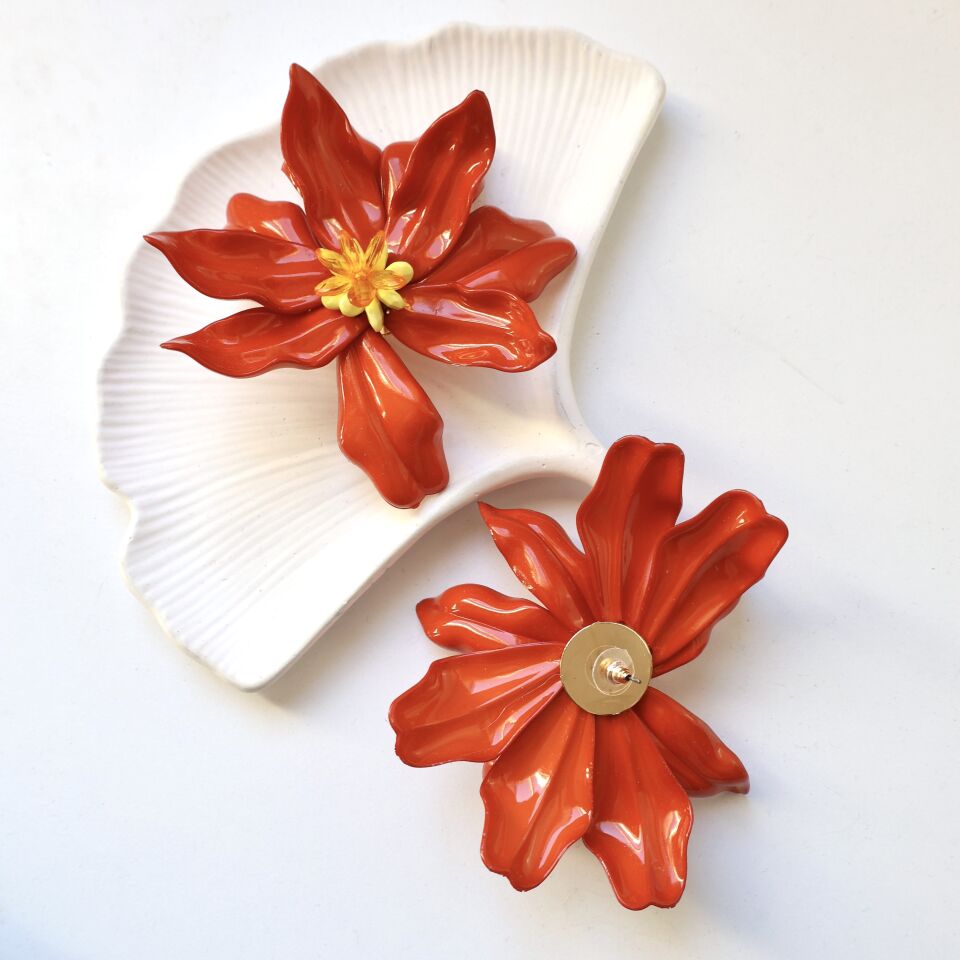 Zara Model Turuncu Çiçek Küpe