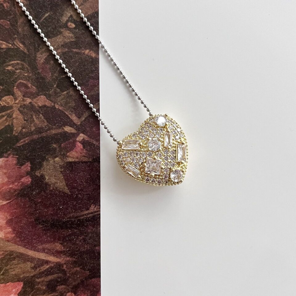 Çelik Zirkon Taşlı Kalp Kolye