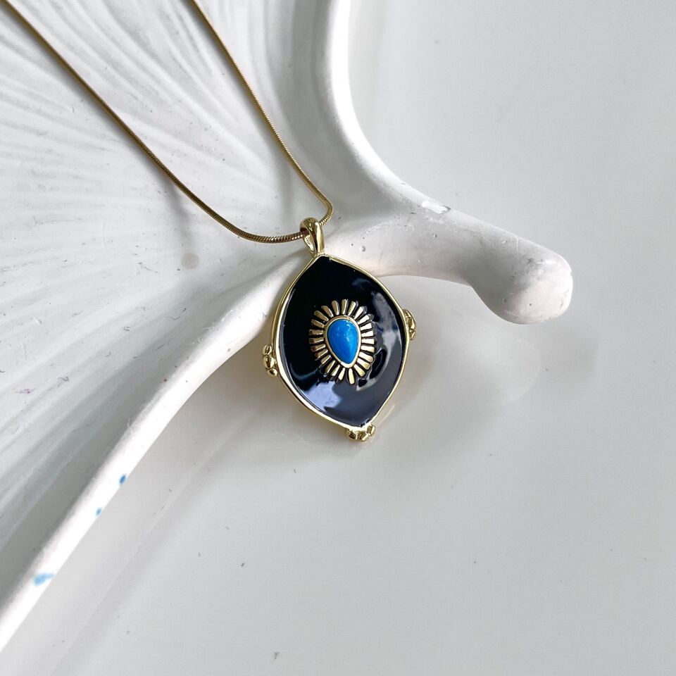 Çelik Mavi Taşlı Kolye