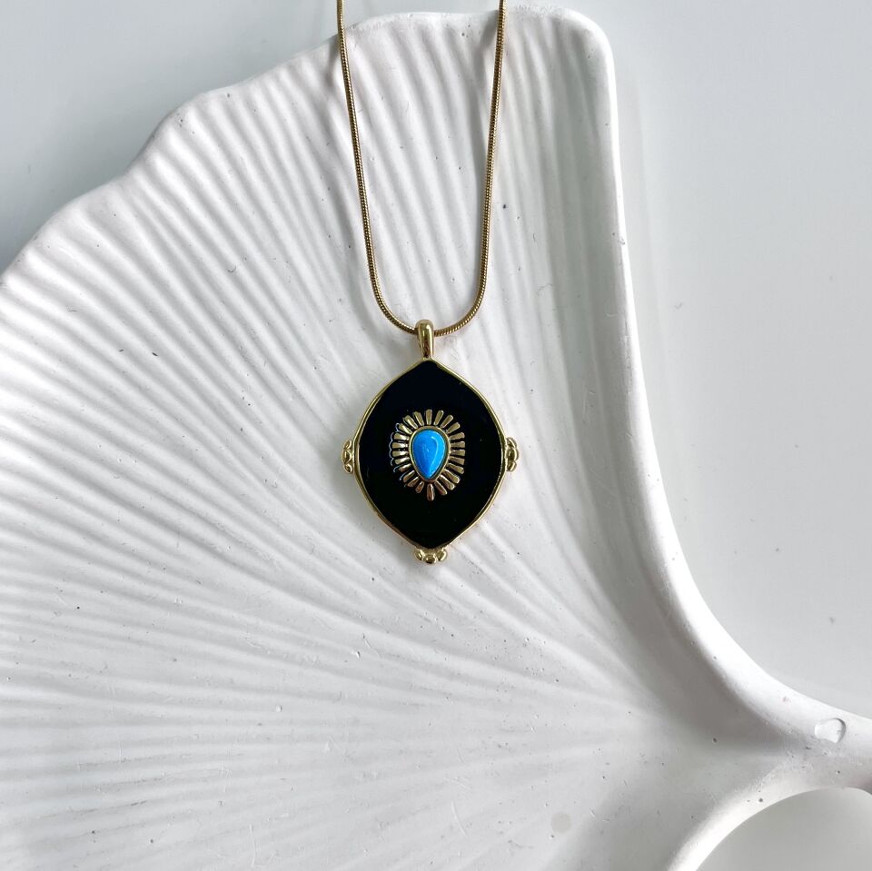 Çelik Mavi Taşlı Kolye