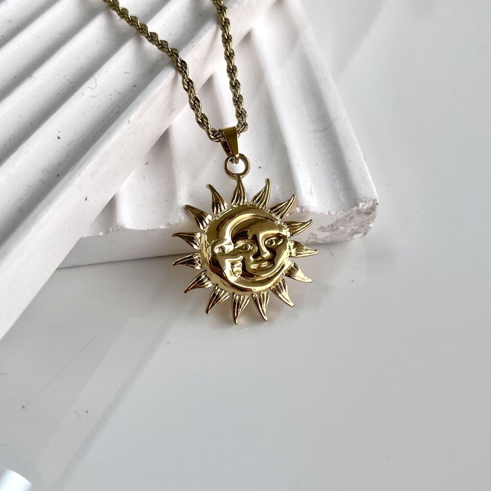 Çelik Güneş&Ay Burgu Kolye