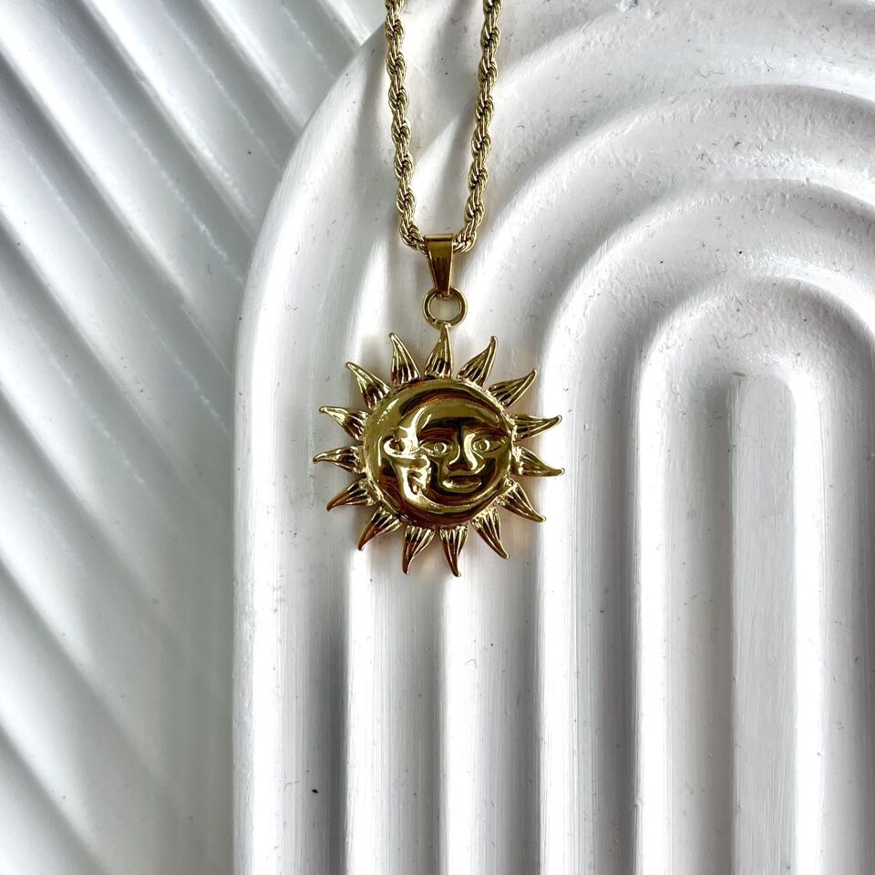 Çelik Güneş&Ay Burgu Kolye