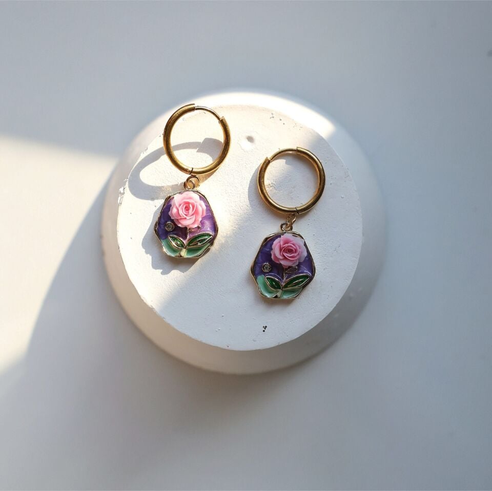 Çelik Gül Küpe (mor)