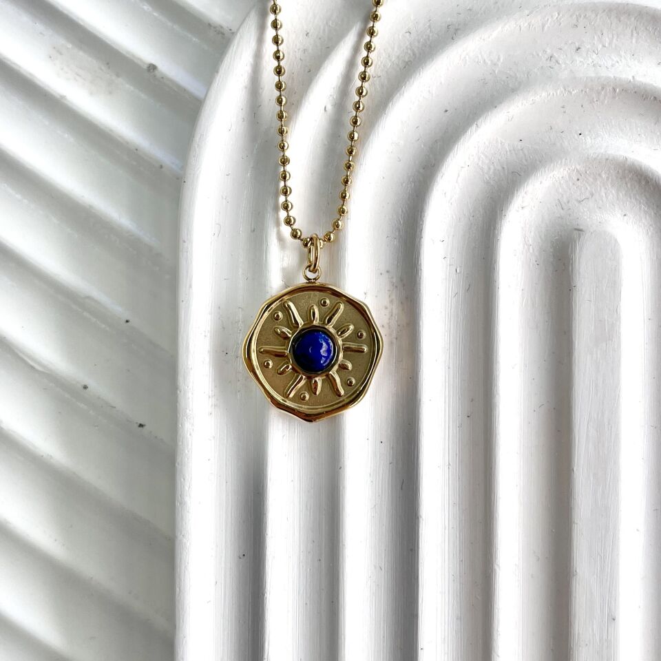 Çelik Lacivert Taşlı Kolye