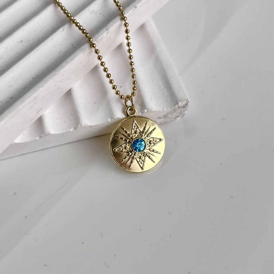 Çelik Mavi Taşlı Kolye