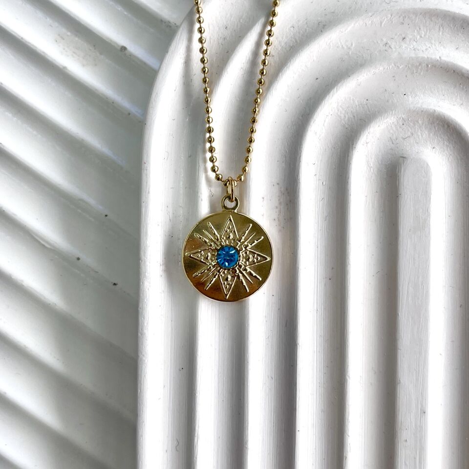 Çelik Mavi Taşlı Kolye