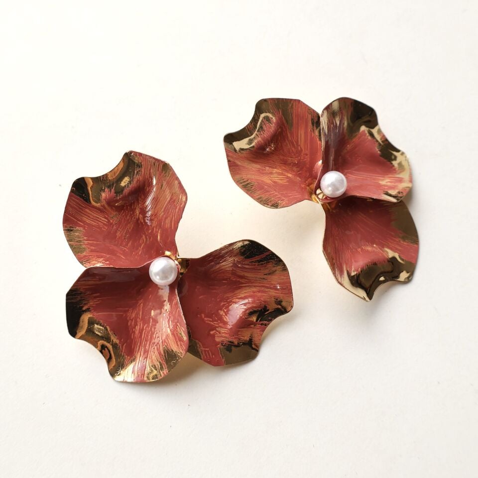 İnci Detay Çiçek Küpe