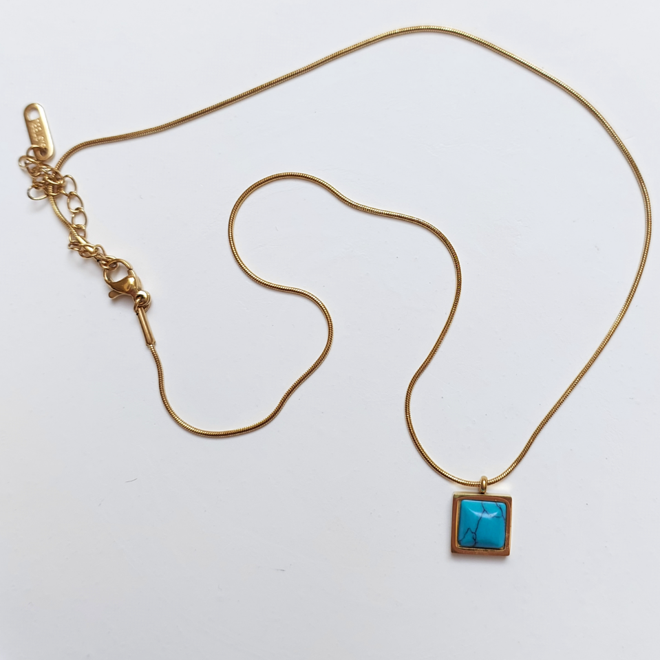 Çelik Turkuaz Taşı Kolye