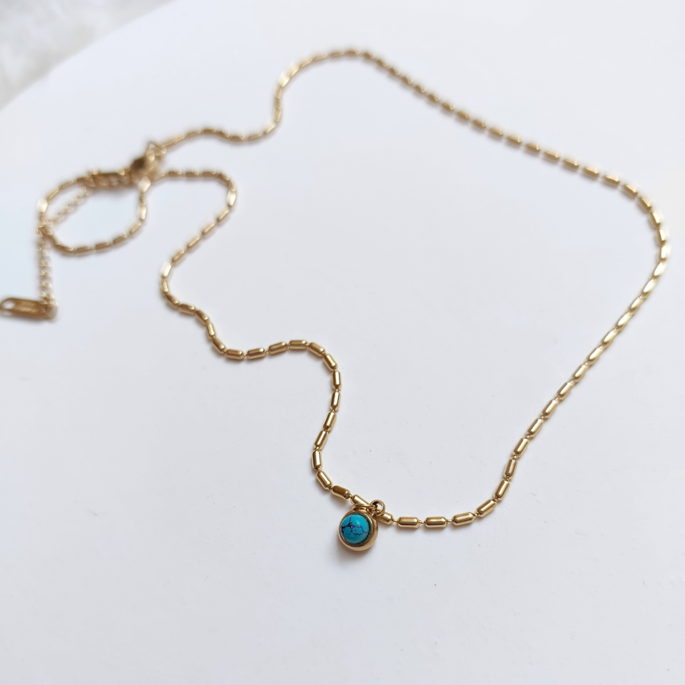 Çelik Turkuaz Taşı Minimal Kolye