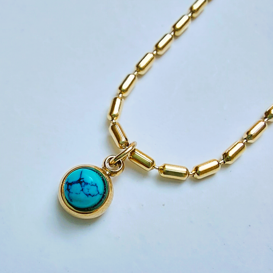 Çelik Turkuaz Taşı Minimal Kolye