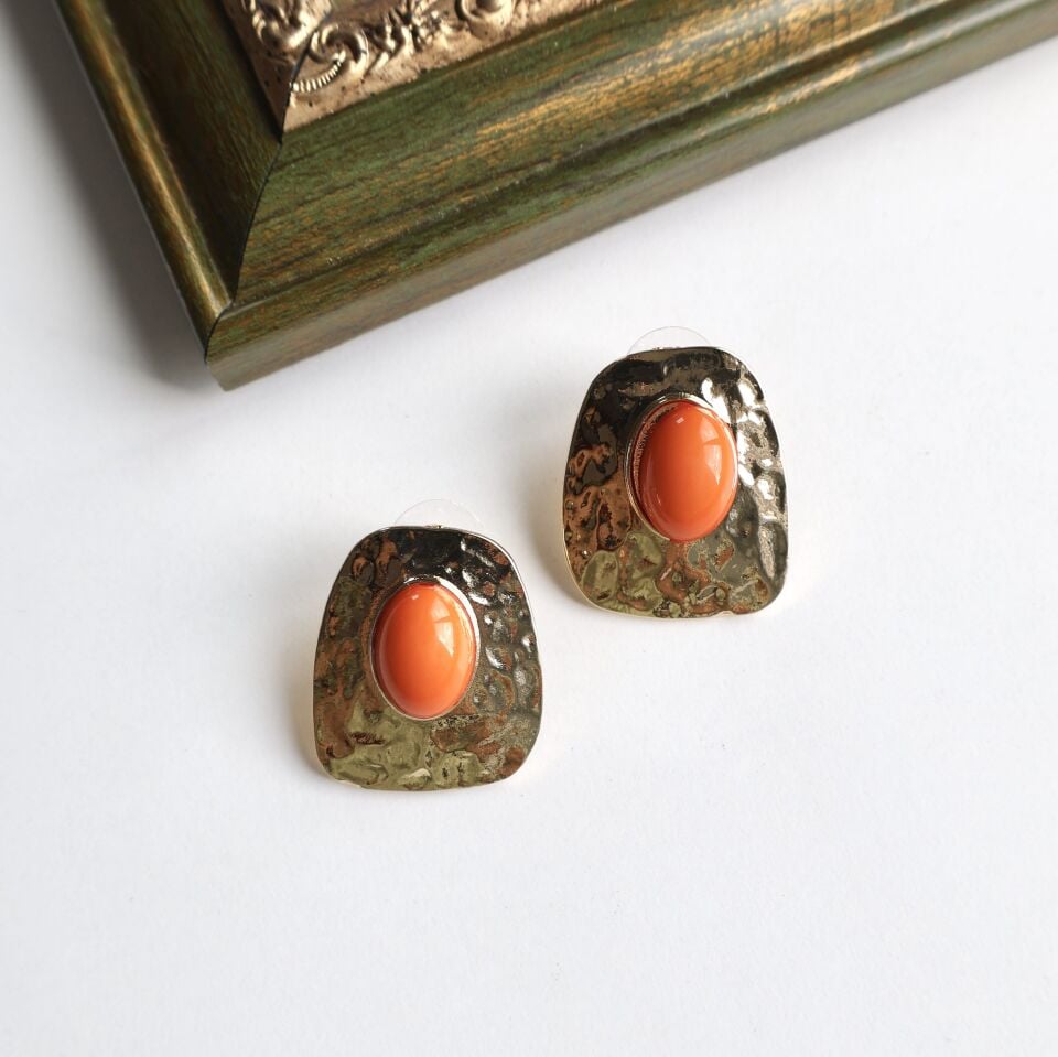 Turuncu Taşlı Küpe