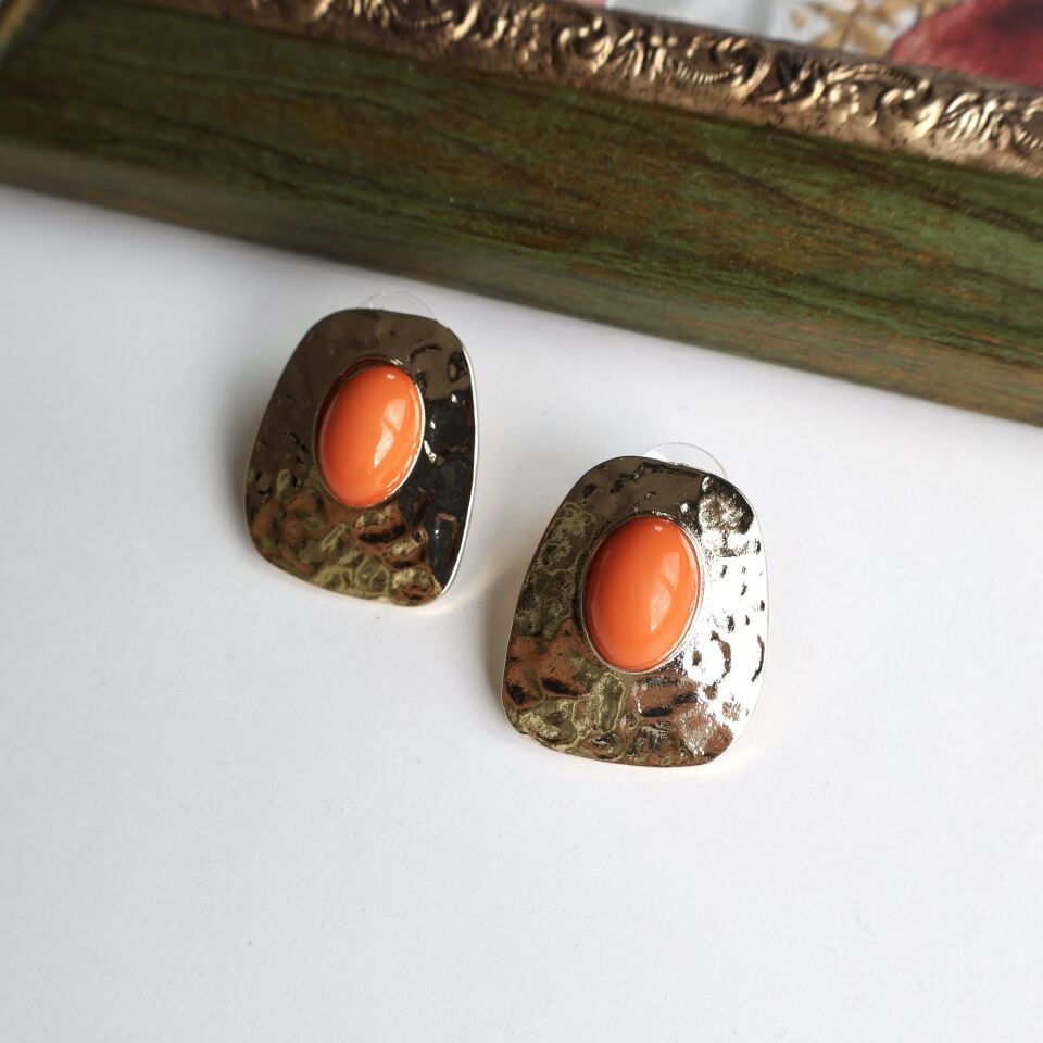 Turuncu Taşlı Küpe