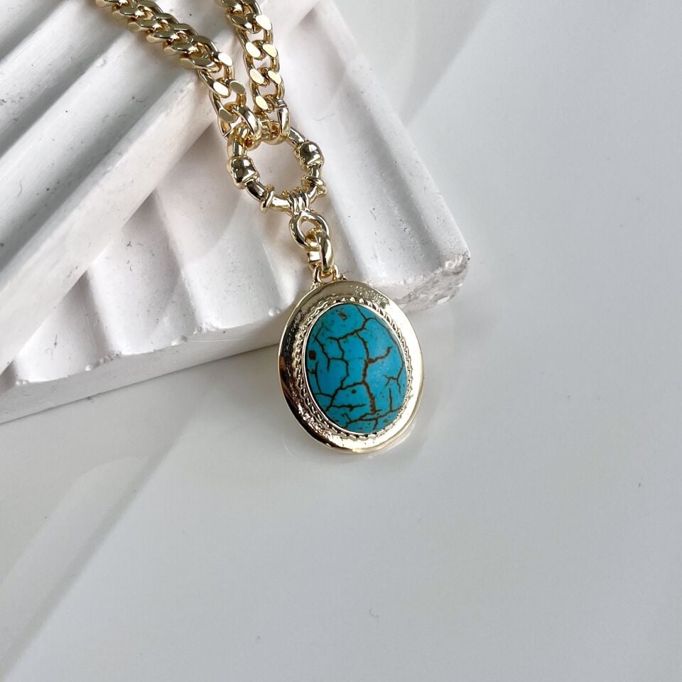 Doğal Turkuaz Taşı Kolye