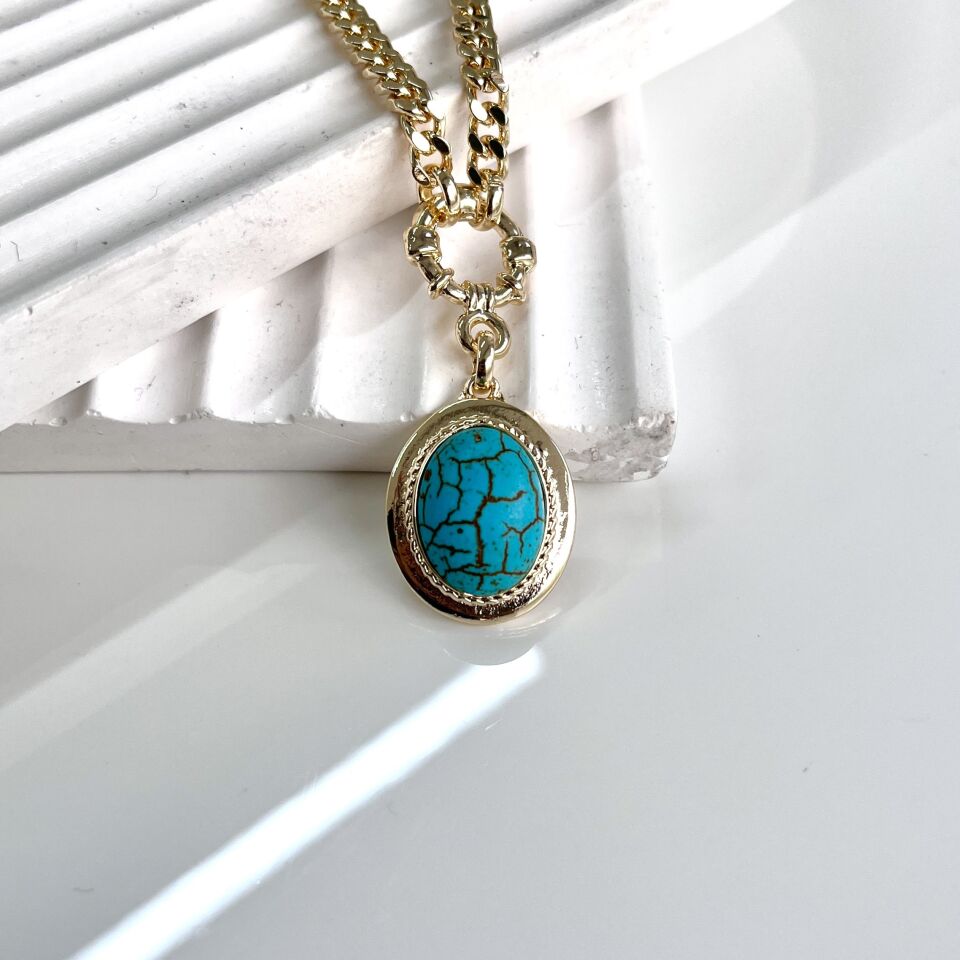 Doğal Turkuaz Taşı Kolye