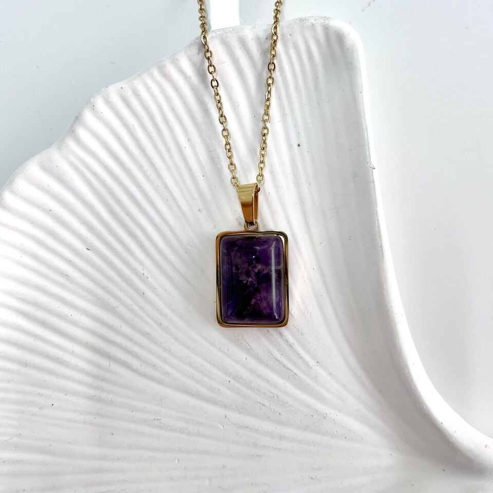 Çelik Ametist Taşı Kolye