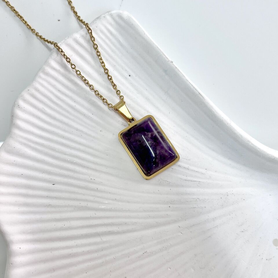 Çelik Ametist Taşı Kolye
