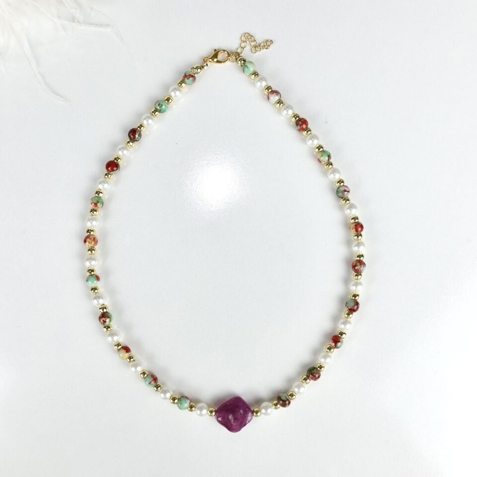 İnci Detay Taşlı Kolye