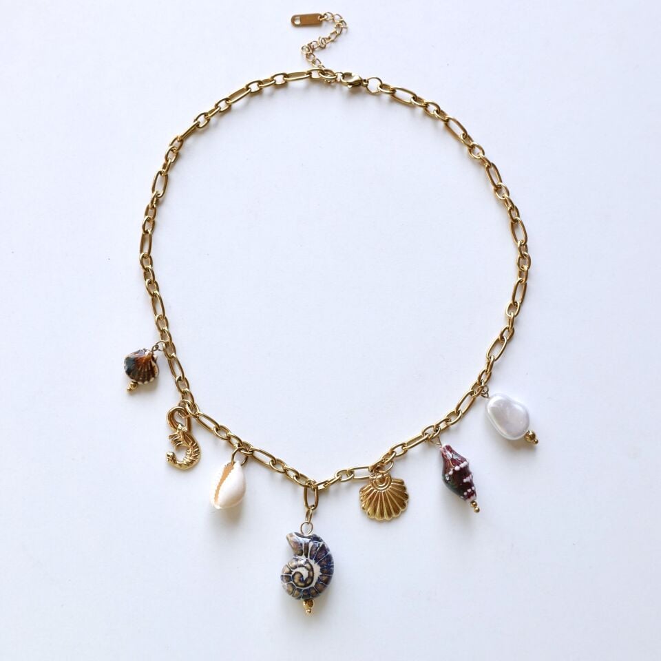 Çelik Deniz Charmlı Kolye