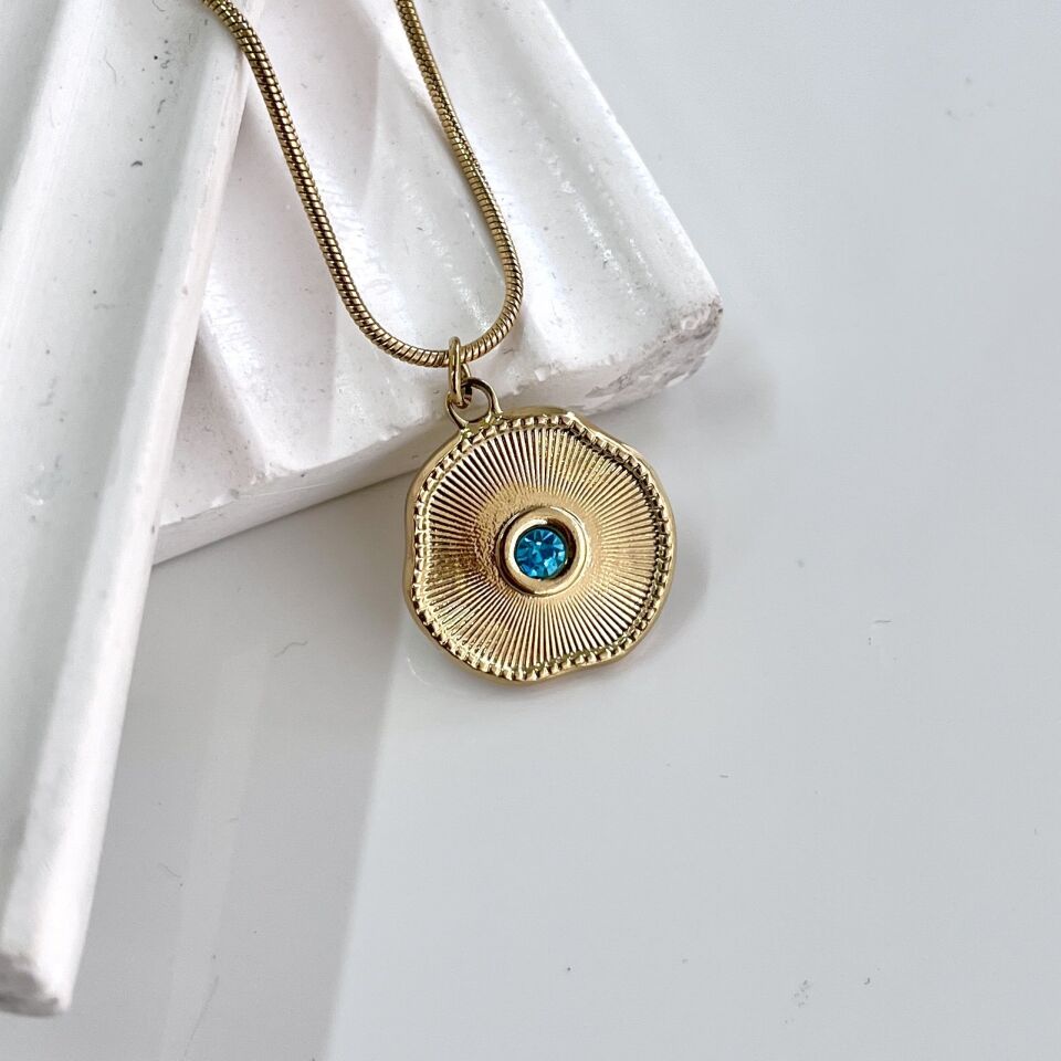 Çelik Mavi Taşlı Kolye