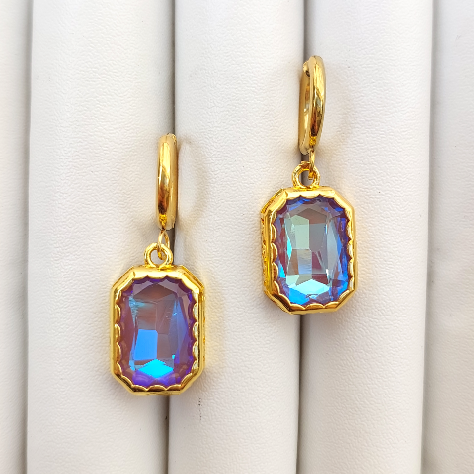 Çelik Kristal Alacalı Lacivert Küpe