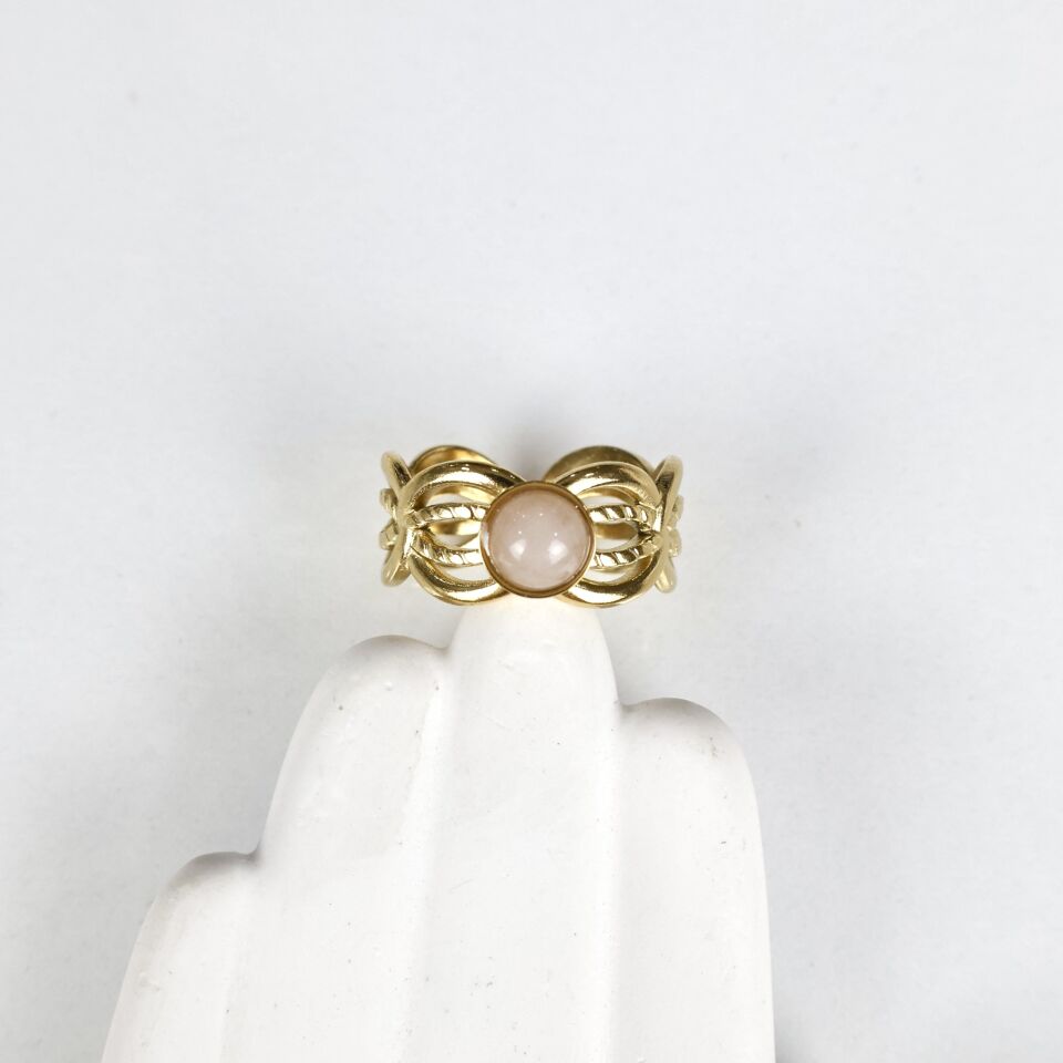 Çelik Pembe Taşlı Yüzük