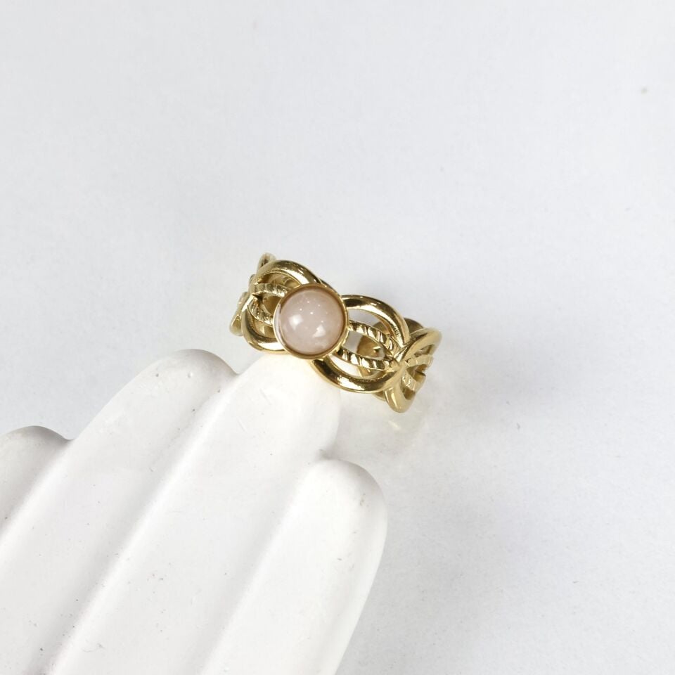 Çelik Pembe Taşlı Yüzük