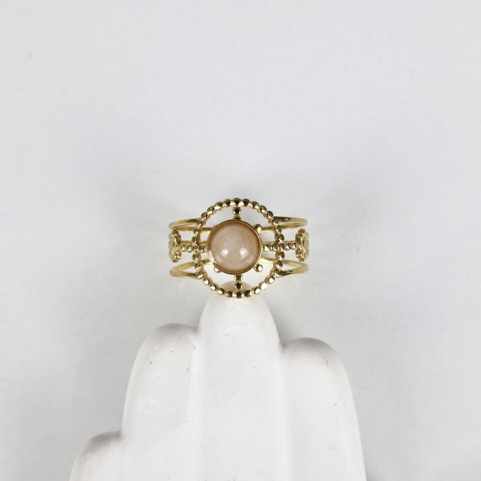 Çelik Pembe Taşlı Yüzük