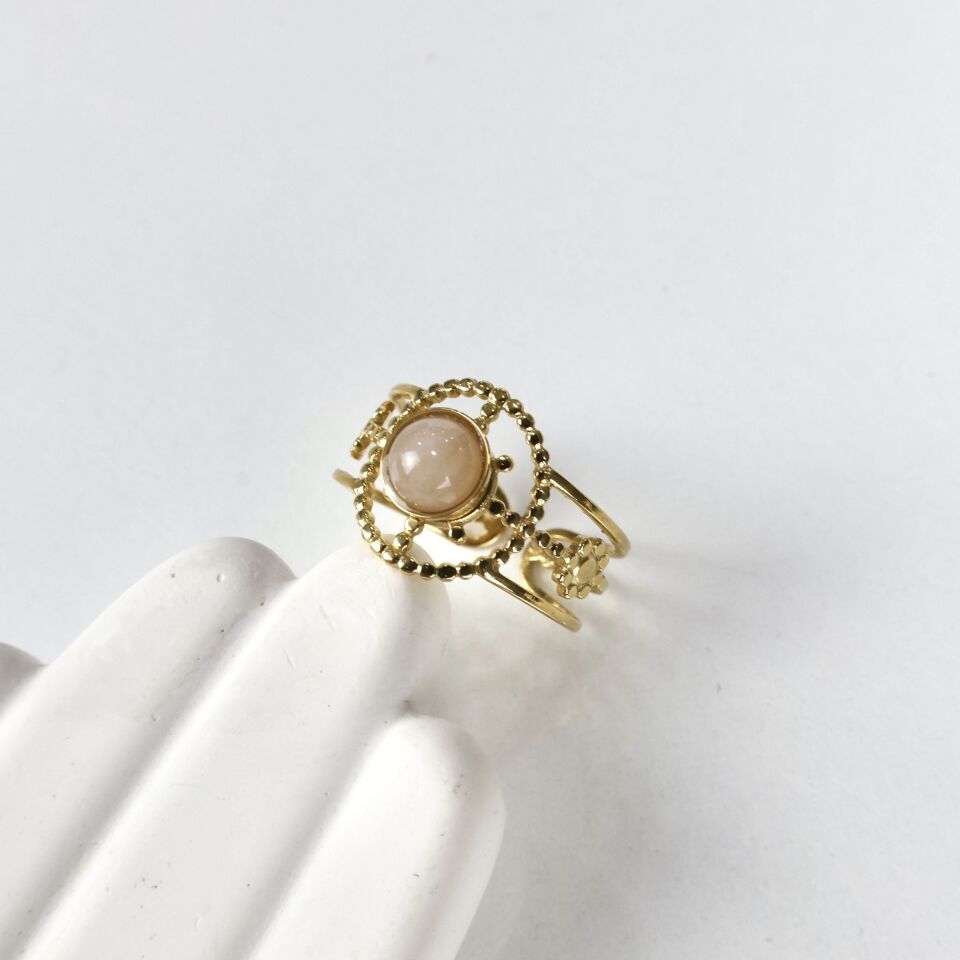 Çelik Pembe Taşlı Yüzük