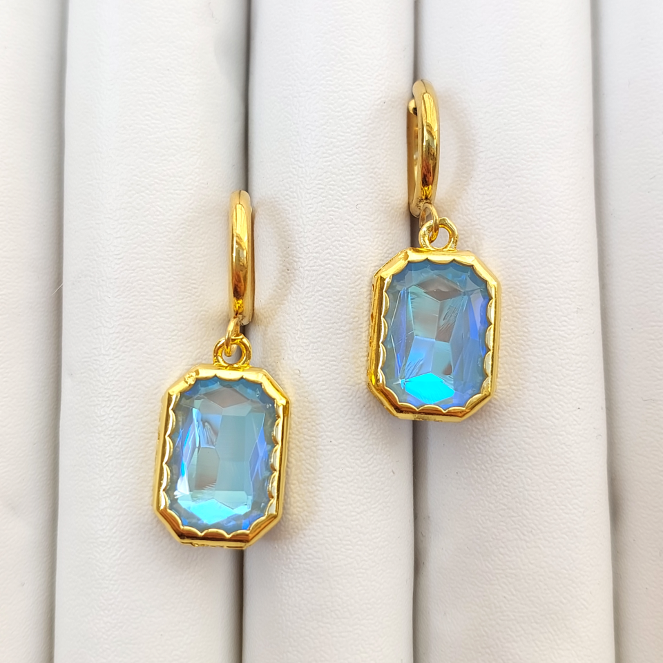 Çelik Kristal Mavi Küpe