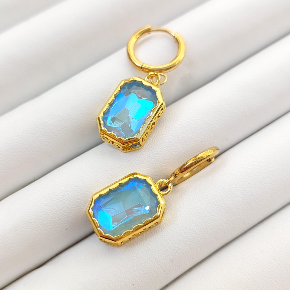 Çelik Kristal Mavi Küpe