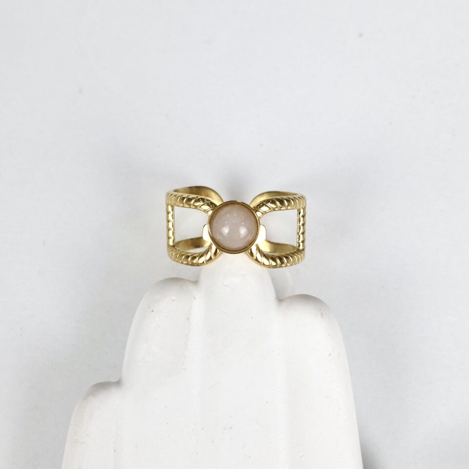 Çelik Pembe Taşlı Yüzük