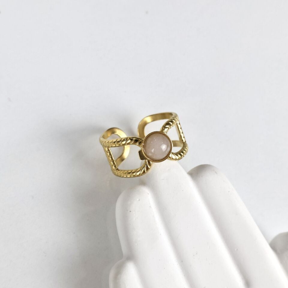 Çelik Pembe Taşlı Yüzük