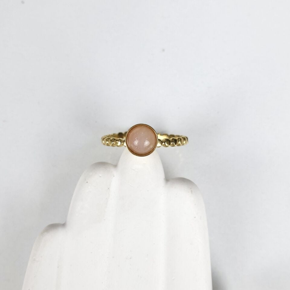 Çelik Pembe Taşlı Yüzük