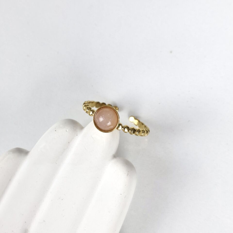 Çelik Pembe Taşlı Yüzük