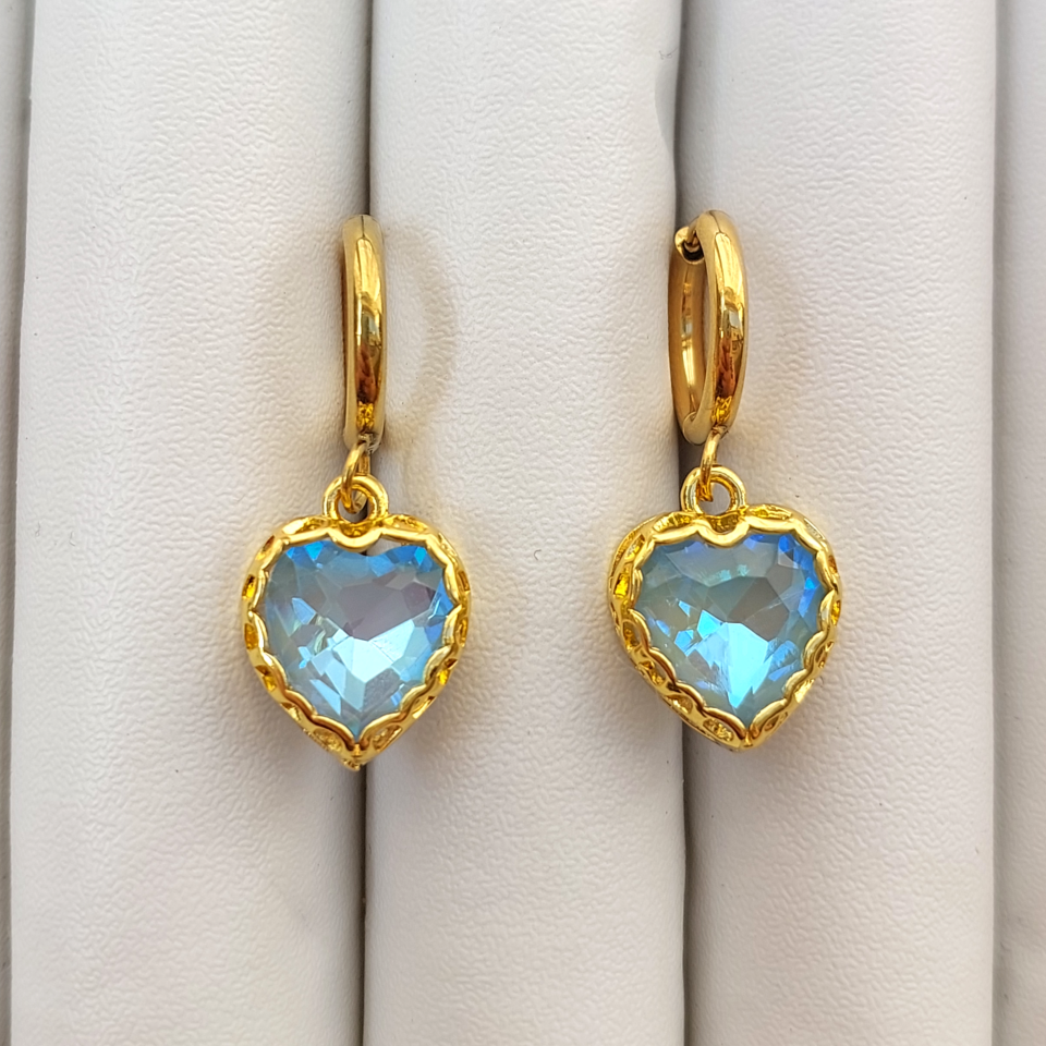 Çelik Kristal Mavi Kalp Küpe