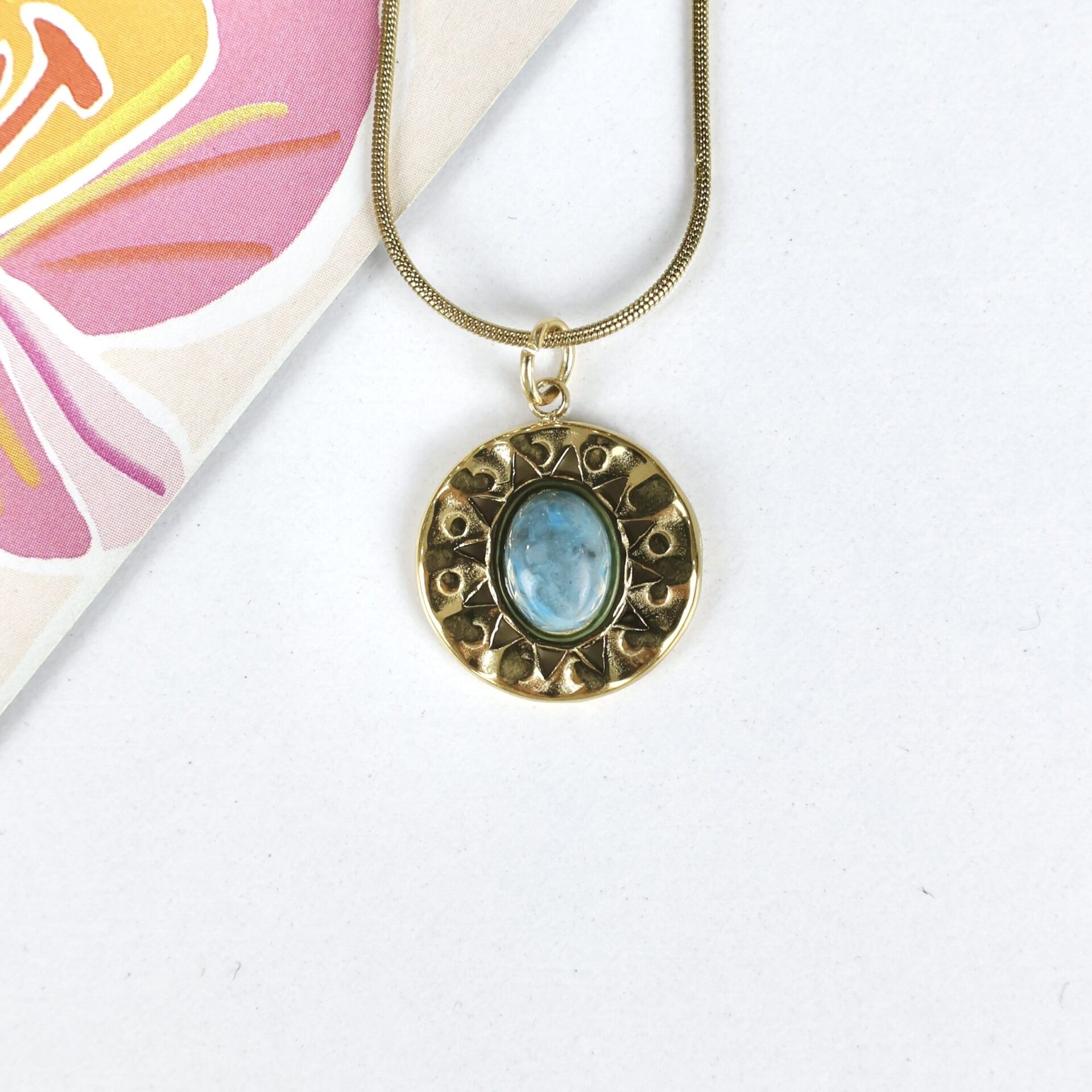 Çelik Larimar Taşı Kolye