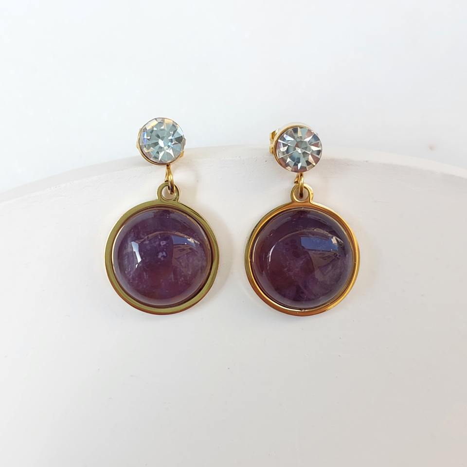 Çelik Ametist Taşı Küpe