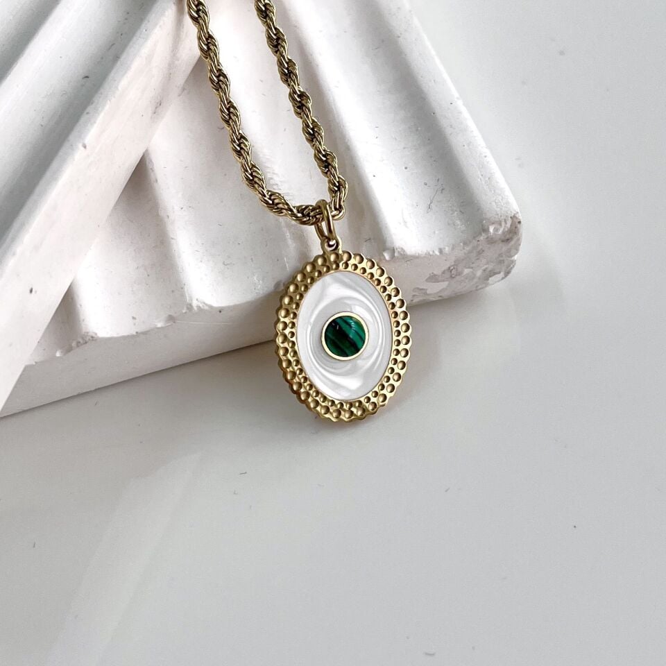 Çelik Malahit Taşı Kolye