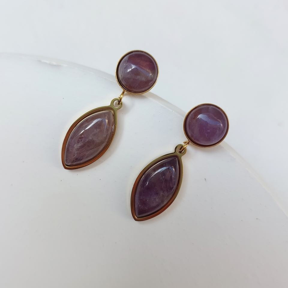 Çelik Ametist Taşı Küpe